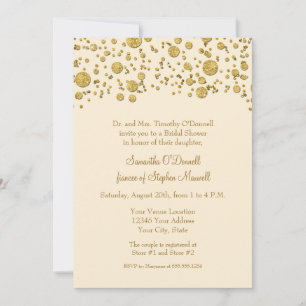 Gold Leaf Glitter Confetti Dots Bridal Shower Invitation