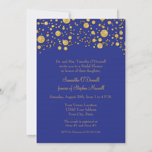 Gold Leaf Glitter Confetti Dots Bridal Shower Invitation (Front)