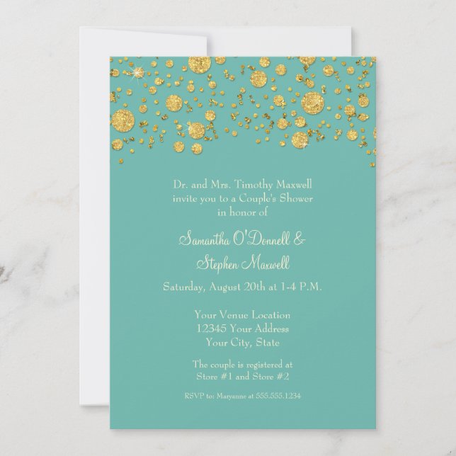 Gold Leaf Glitter Confetti Dots Couples Shower Invitation (Front)