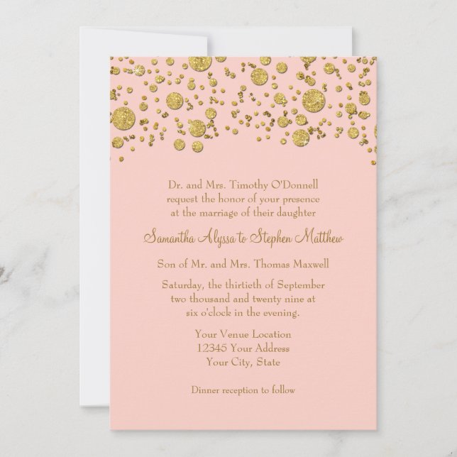 Gold Leaf Glitter Confetti Dots Elegant Wedding Invitation (Front)