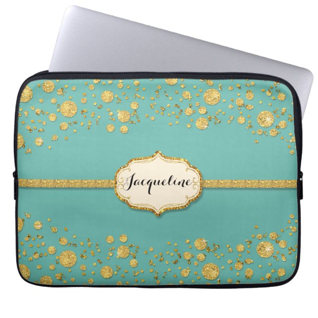 Gold Leaf Glitter Confetti Polka Dots Sparkle Laptop Sleeve (Front)