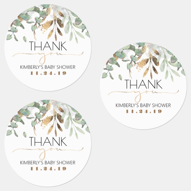Gold Leaf Greenery Baby Shower Waterproof Stickers (Group)