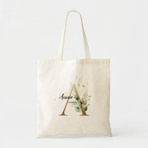 Gold Leaf Greenery Elegant Foliage Personalise "A" Tote Bag