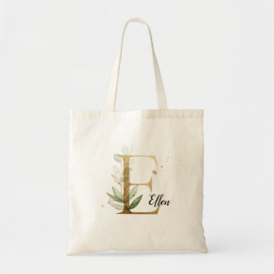 Gold Leaf Greenery Elegant Foliage Personalise "E" Tote Bag