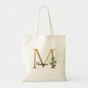 Gold Leaf Greenery Elegant Foliage Personalise "M" Tote Bag