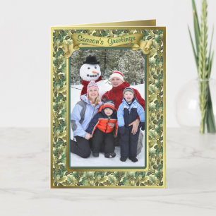 Gold Leaf Holly Folded Christmas Photo Holiday Card