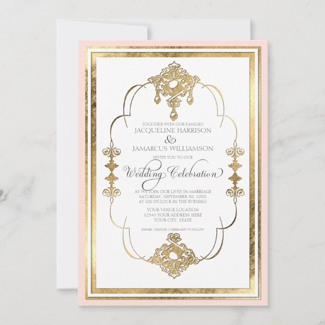 Gold Leaf Look Art Deco Nouveau Wedding Invitation (Front)