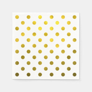 Gold Leaf Metallic Faux Foil Large Polka Dot White Napkin