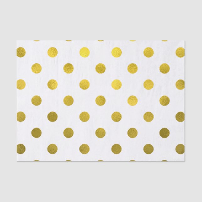 Gold Leaf Metallic Faux Foil Large Polka Dot White Tissue Paper (Front)