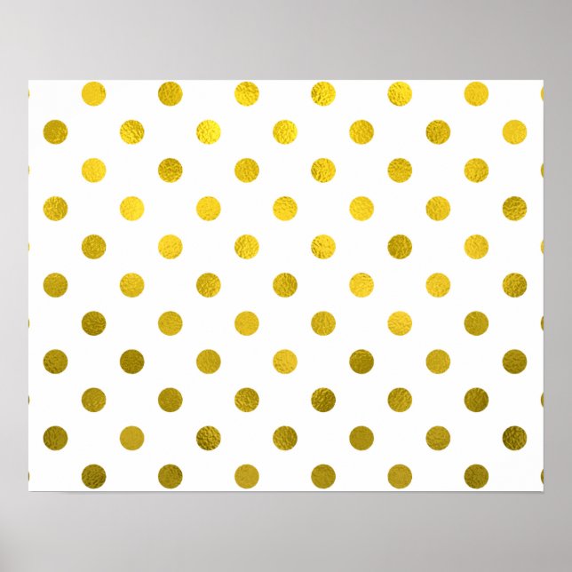 Gold Leaf Metallic Faux Foil Small Polka Dot White Poster (Front)