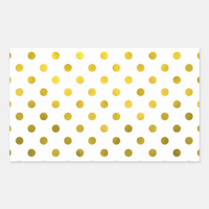 Gold Leaf Metallic Faux Foil Small Polka Dot White Rectangular Sticker