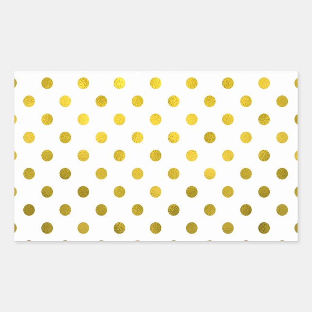 Gold Leaf Metallic Faux Foil Small Polka Dot White Rectangular Sticker (Front)