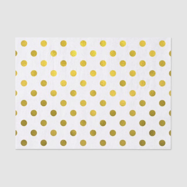 Gold Leaf Metallic Faux Foil Small Polka Dot White Tissue Paper (Front)