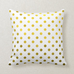 Gold Leaf Metallic Polka Dot on White Dots Pattern Cushion