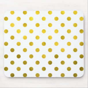 Gold Leaf Metallic Polka Dot on White Dots Pattern Mouse Mat