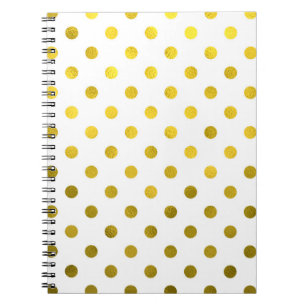 Gold Leaf Metallic Polka Dot on White Dots Pattern Notebook