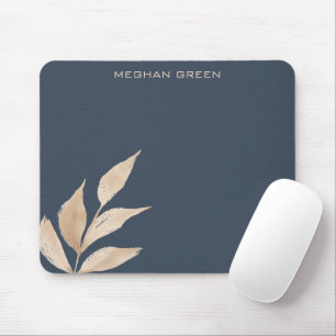 Gold Leaf Minimalist Dark Blue Monogram Mouse Pad