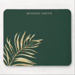 Gold leaf minimalist hunter green monogram mouse mat<br><div class="desc">hunter green background with gold single leaf on the bottom left corner coupled with minimalist serif gold font.  Visit our store for more matching office stationery and accessories in this style in a collection "minimalist gold foliage".</div>