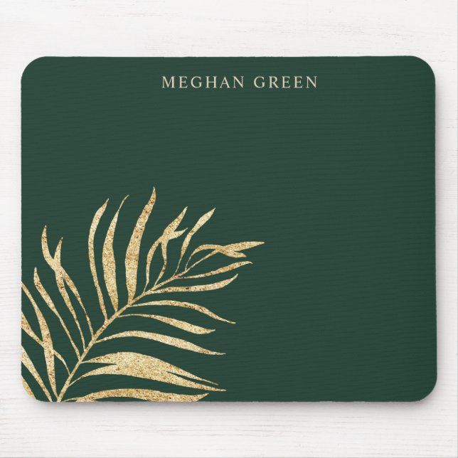 Gold leaf minimalist hunter green monogram mouse mat (Front)