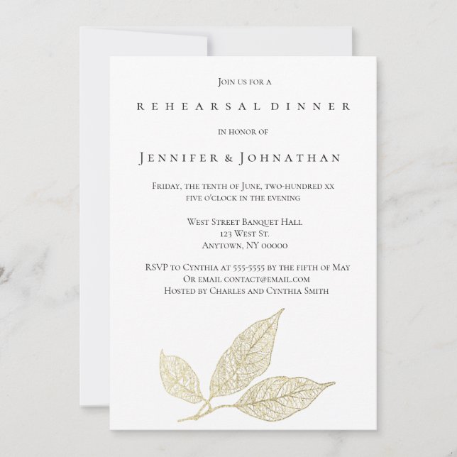 Gold Leaf Modern Rehearsal Dinner Invitations (Front)