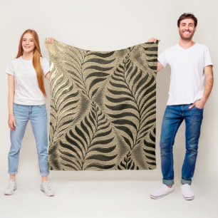 Gold Leaf Motif Fleece Blanket