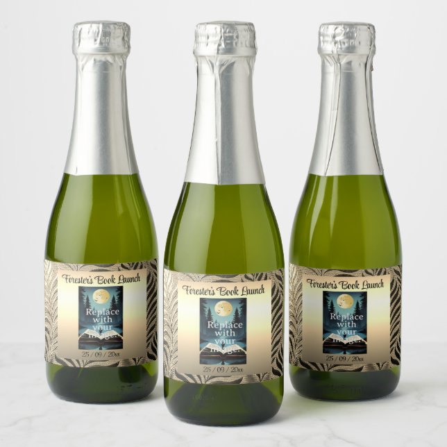 Gold Leaf Motif Sparkling Wine Label (Bottles)