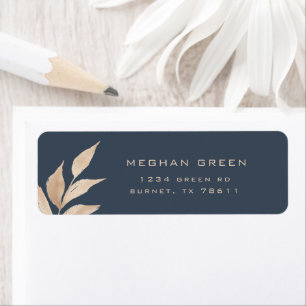 Gold Leaf Navy Blue Minimalistic Return Address