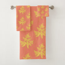 Gold Leaf on Coral Botanical Pattern
