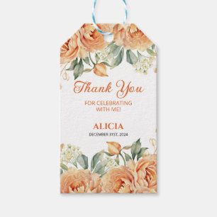 Gold Leaf Orange Peony Rustic Floral Birthday  Gift Tags