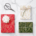 Gold Leaf Pattern Red Green White Christmas Wrapping Paper Sheet<br><div class="desc">Festive wrap with an elegant gold leaf pattern on one each of red,  white and dark green. The background colours can be changed if you so wish via the Customise option.</div>