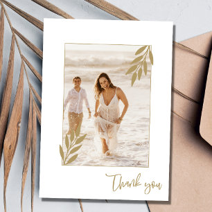 Gold Leaf Photo Elegant Wedding Thank You Card