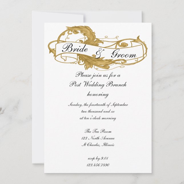 Gold Leaf Post Wedding Brunch Invitation (Front)