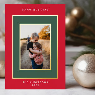 Gold Leaf Pressed Elegant Christmas Frames Photo Foil Holiday Card