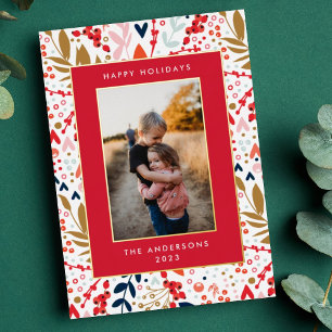 Gold Leaf Pressed Frames Christmas Theme Photo Foil Holiday Card