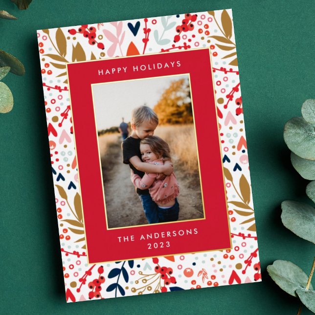 Gold Leaf Pressed Frames Christmas Theme Photo Foil Holiday Card (Creator Uploaded)