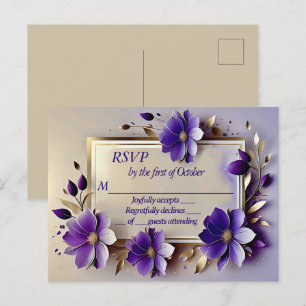 Gold leaf purple flowers RSVP  Postcard