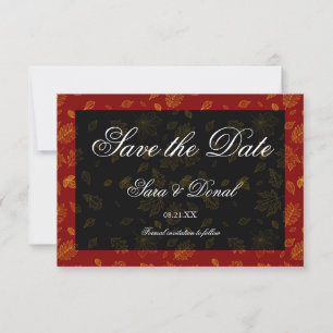 Gold Leaf Red and Black Save the Date Card