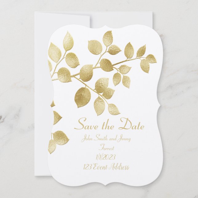 Gold Leaf Save the Date Wedding Invitation (Front)