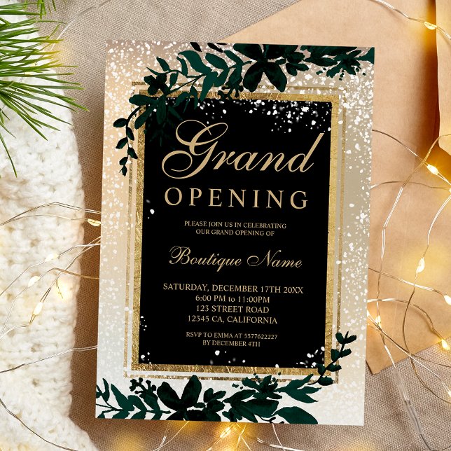 gold leaf snow elegant Christmas grand opening Invitation (gold leaf snow elegant Christmas grand opening Invitation)