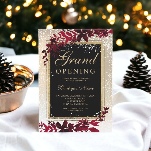 gold leaf snow elegant red Christmas grand opening Invitation (gold leaf snow elegant red Christmas grand opening Invitation)