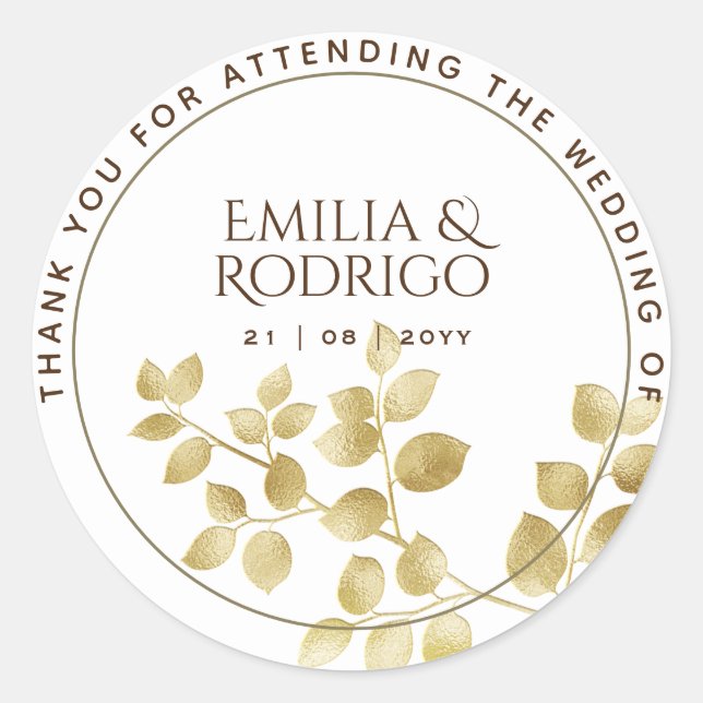 Gold Leaf Spanish Boda Thank You Wedding Favour Cl Classic Round Sticker (Front)