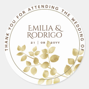 Gold Leaf Spanish Boda Thank You Wedding Favour Cl Classic Round Sticker