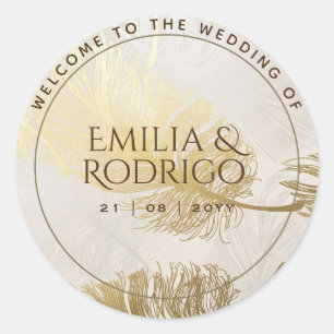 Gold Leaf Spanish Boda Welcome Wedding Favour Clas Classic Round Sticker