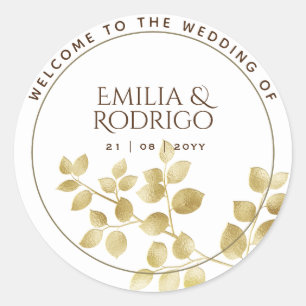 Gold Leaf Spanish Boda Welcome Wedding Favour Classic Round Sticker