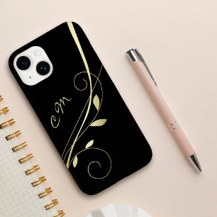 Gold Leaf Swirl Black Monogram Case-Mate iPhone 14 Case