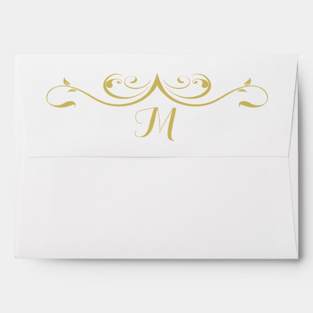 Gold Leaf Swirl Monogram Envelopes (Back (Top Flap))