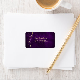 Gold Leaf Swirl Purple Wedding Return Label