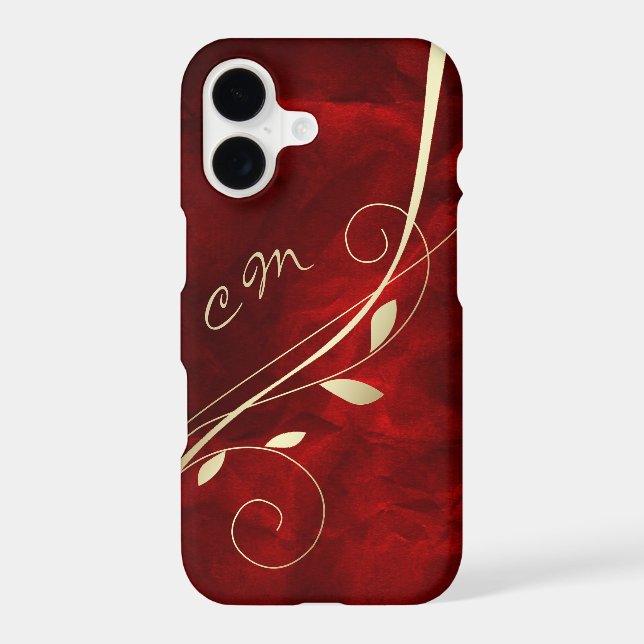 Gold Leaf Swirl Red Monogram (Back)