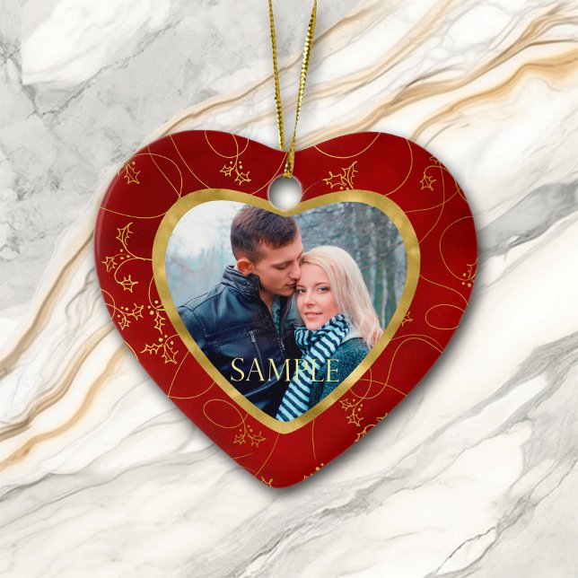 Gold Leaf Vine Photo Template First Christmas Ceramic Tree Decoration (Creator Uploaded)