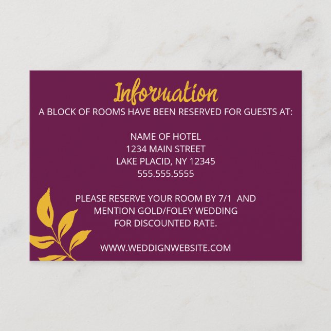 Gold Leaf Wedding Enclosure Card (Front)